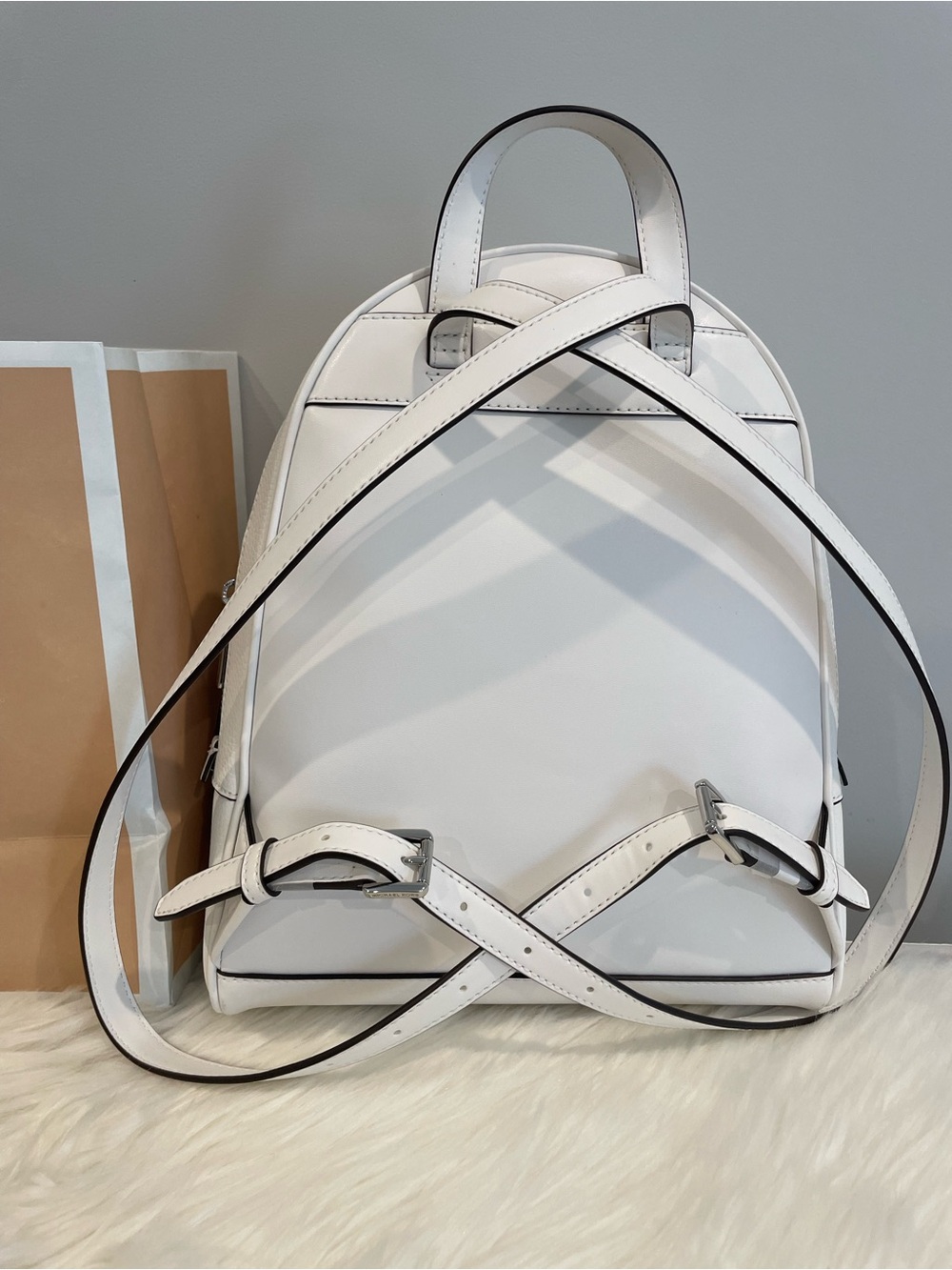 Michael Kors White Pebbled Leather Mini Backpack with Silver Hardware - Picture 3 of 9